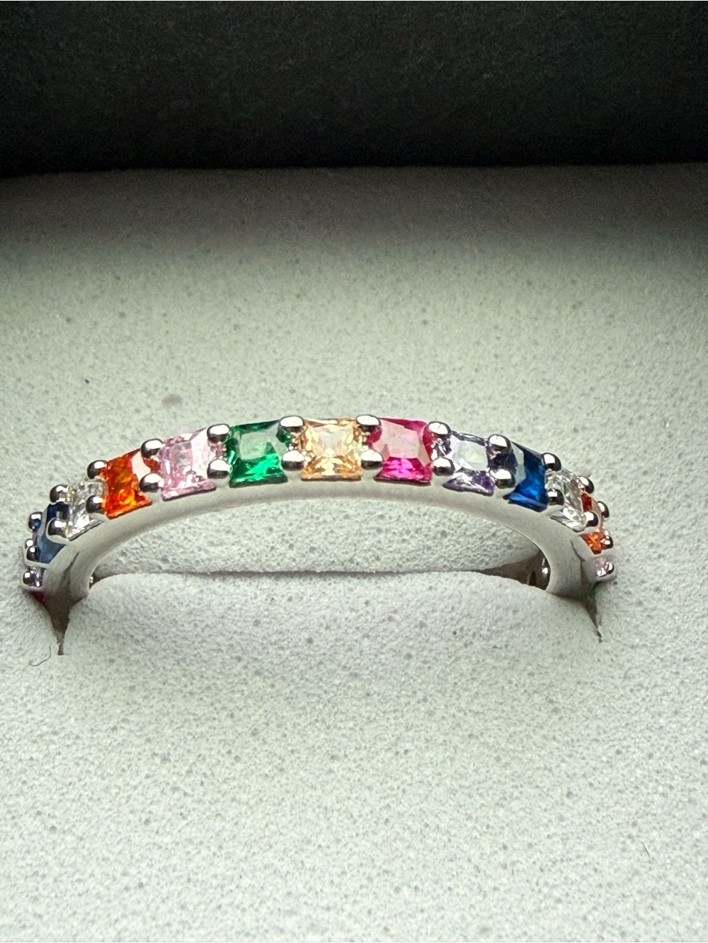 NEW! 14k White Gold Plated Multicolor Gemstone Eternity Band Stacking Ring - 7